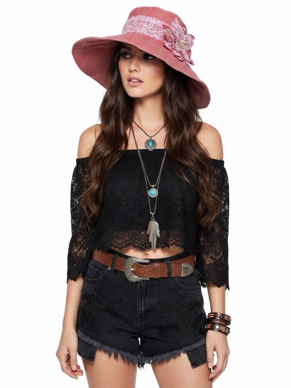 Pink Floral Wide Brim Summer Sun Hat Portable NWT